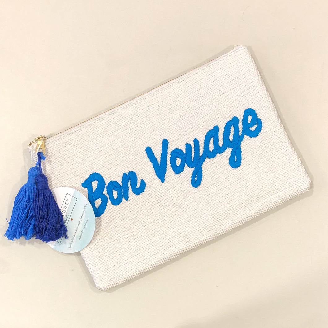 Embroidered Half-and-Half Zipper Pouch- Bon Voyage