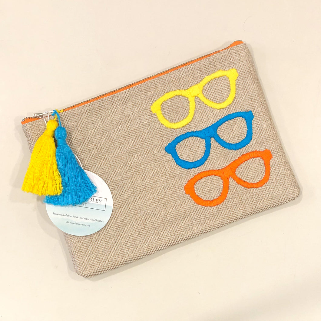 Embroidered Half-and-Half Zipper Pouch- Shades
