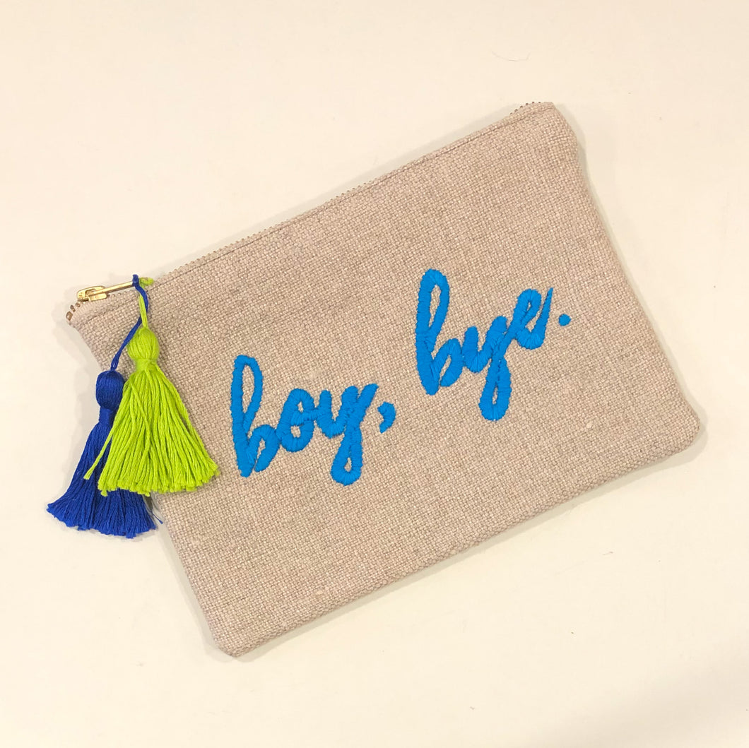 Embroidered Half-and-Half Zipper Pouch- Boy, Bye.