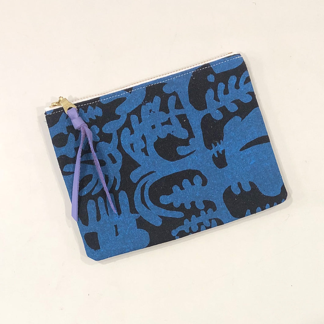 Mini Half-and-Half Zipper Pouch- Abstract Blue