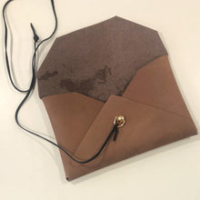 Load image into Gallery viewer, Envelope Clutch (Med.)- Brown Suede (Wrapped Tie Closure)
