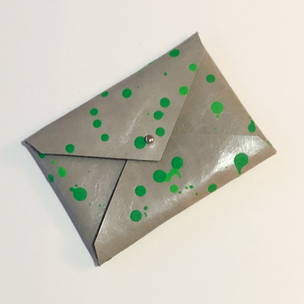 Decorated Card Holder- Gray and Green Paint Splatter
