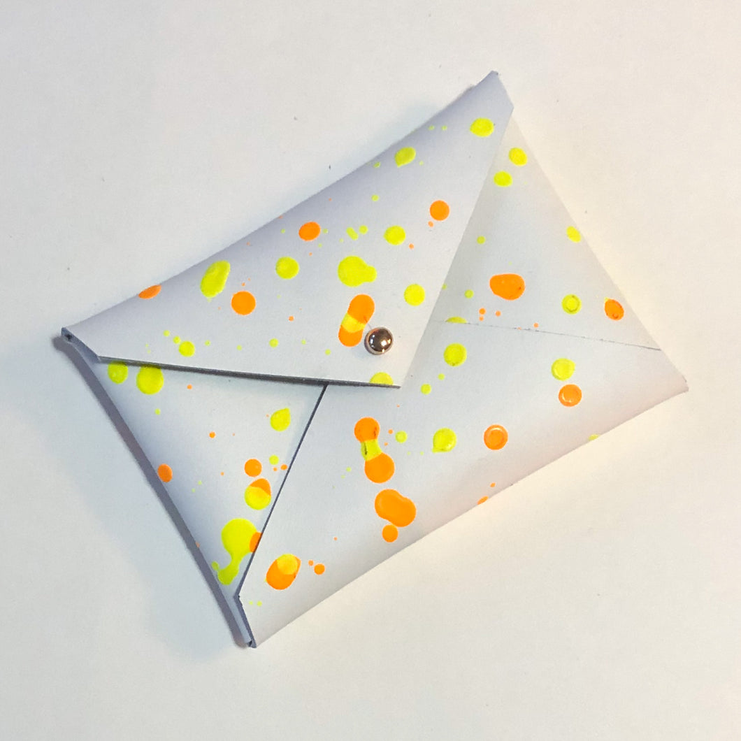 Decorated Card Holder- White, Yellow, Orange Paint Splatter